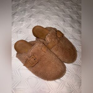 J. Crew Tan Fuzzy Slippers